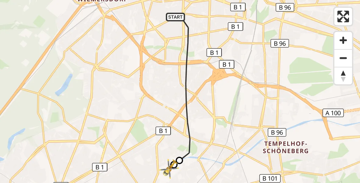 Flugroute Rettungshubschrauber Berlin - Charité Clinic Benjamin Franklin Campus, 23 Oktober 2026, 15:40