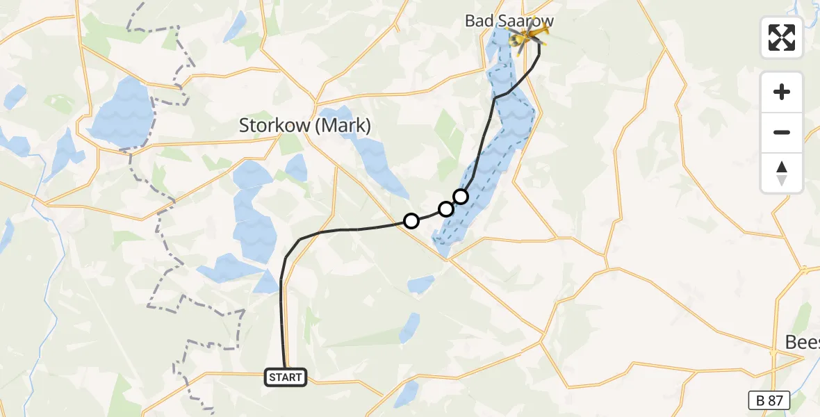 Flugroute Rettungshubschrauber Storkow (Mark) - Bad Saarow, 23 Oktober 2026, 15:46