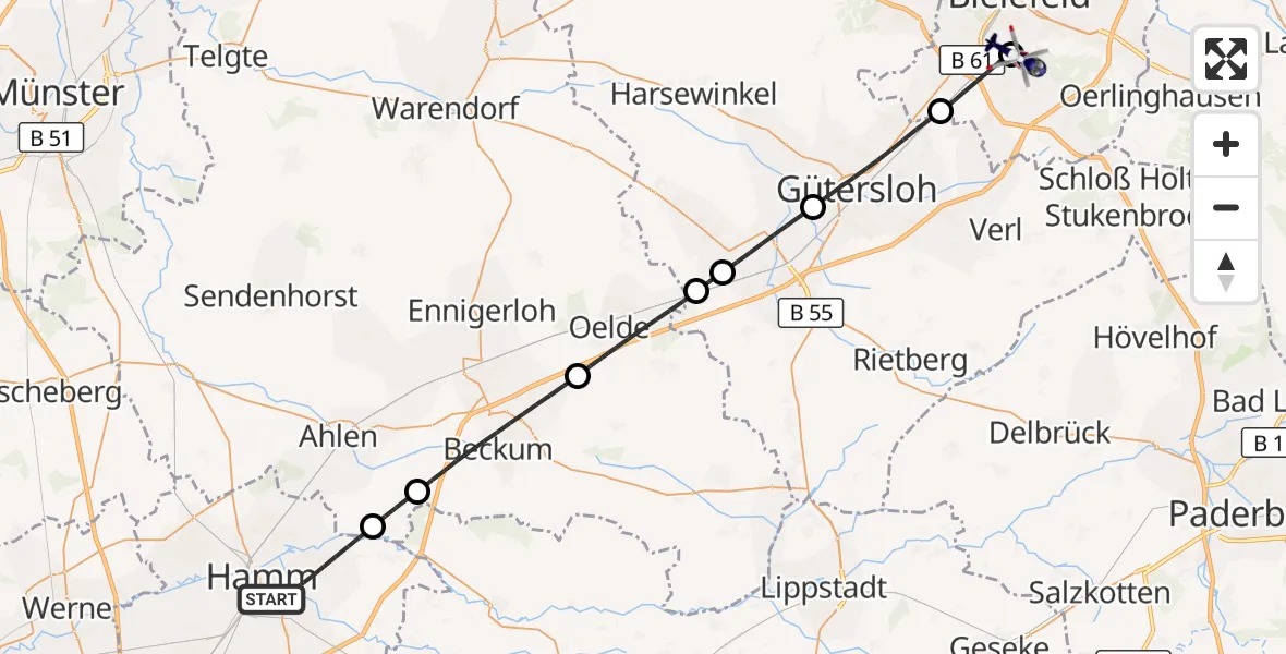 Flugroute Polizeihubschrauber Hamm - Luftrettungszentrum Bielefeld, 23 Oktober 2026, 15:51