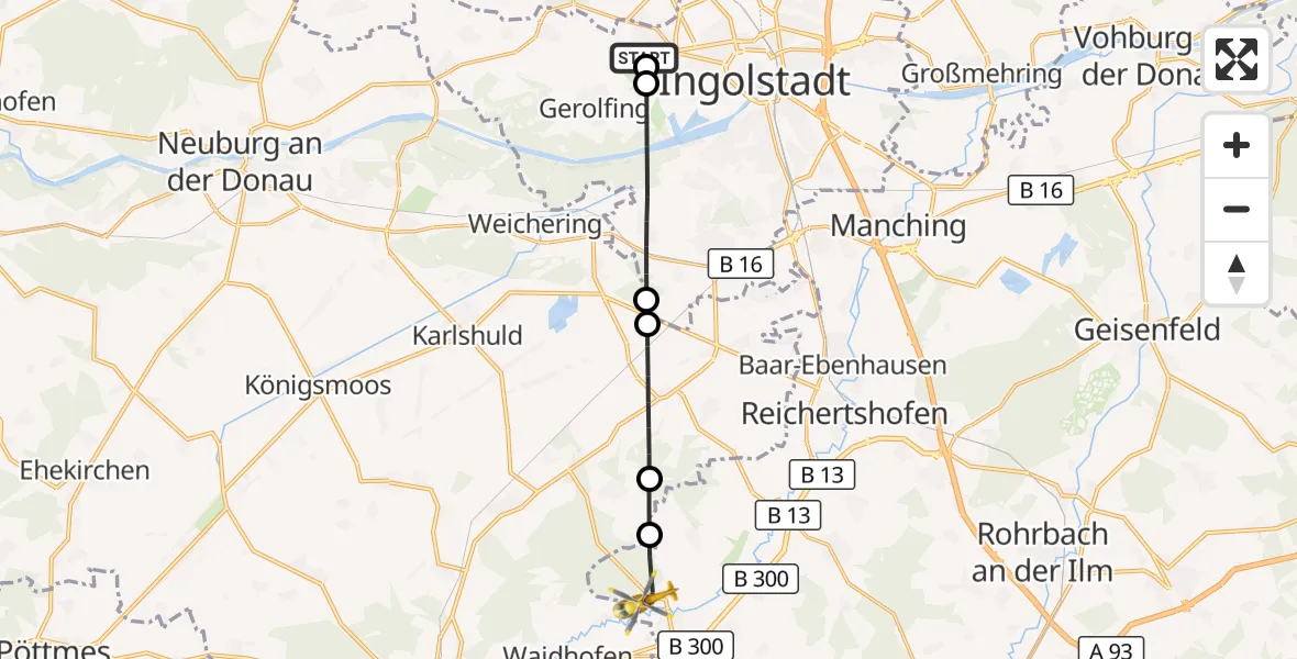 Flugroute Rettungshubschrauber Ingolstadt Hospital - Hohenwart, 23 Oktober 2026, 15:56