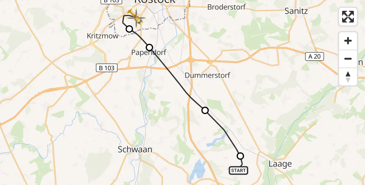 Flugroute Rettungshubschrauber Flughafen Rostock-Laage - Rostock, 23 Oktober 2026, 16:05