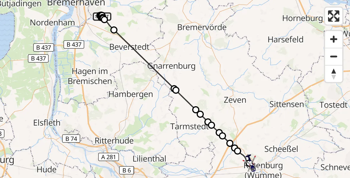 Flugroute Polizeihubschrauber Schiffdorf - Rotenburg (Wümme) Flugplatz, 23 Oktober 2026, 16:11