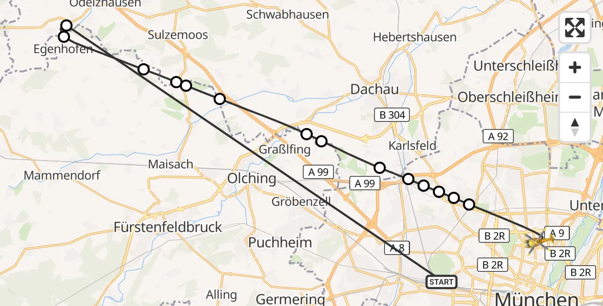 Flugroute Rettungshubschrauber München - München, 23 Oktober 2026, 17:11