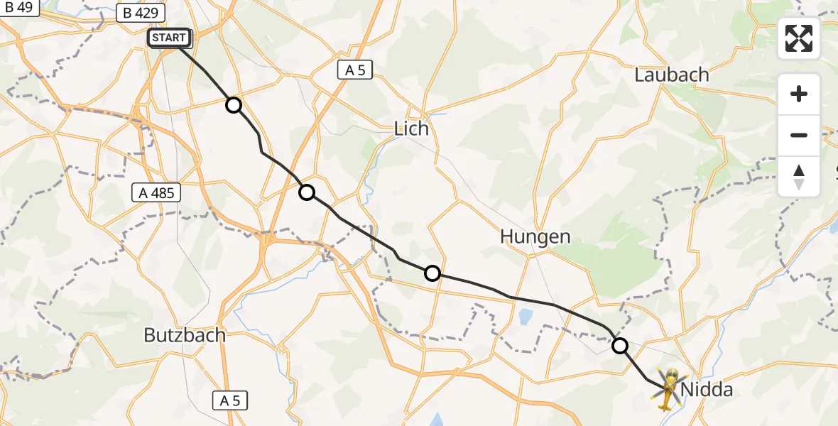 Flugroute Ambulanzhubschrauber Linden - Nidda, 23 Oktober 2026, 17:14