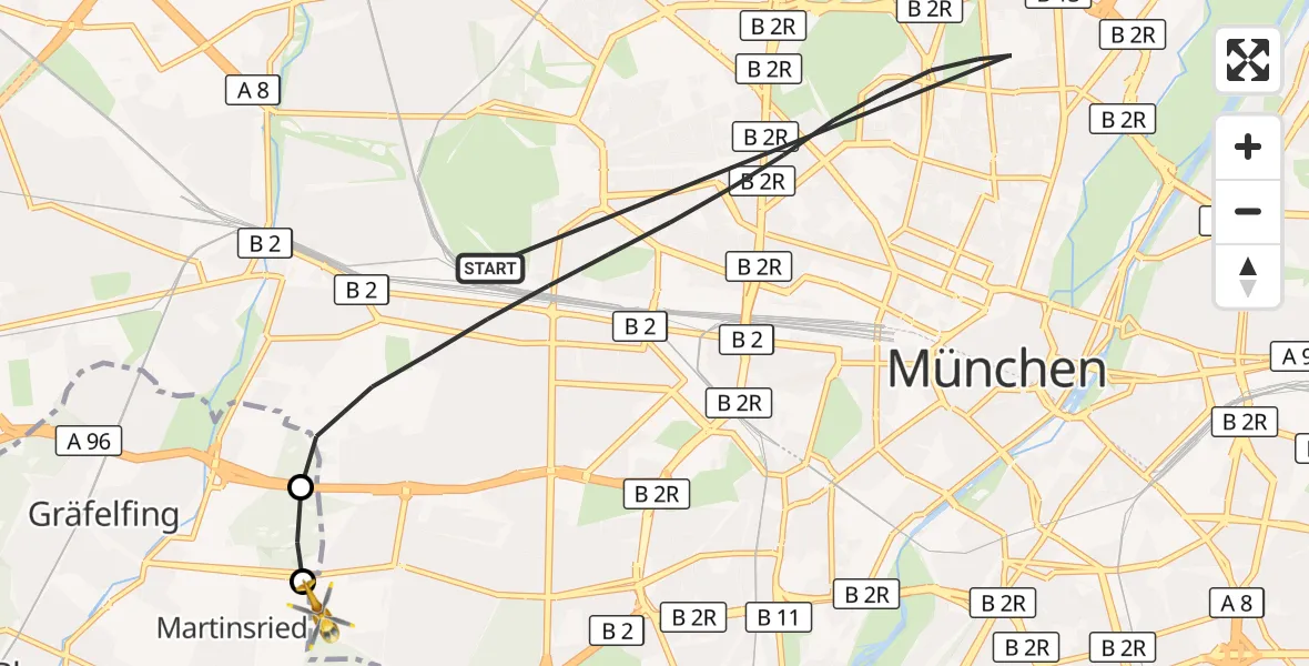 Flugroute Rettungshubschrauber München - DRF Air Rescue München Hubschrauberlandeplatz, 23 Oktober 2026, 17:30