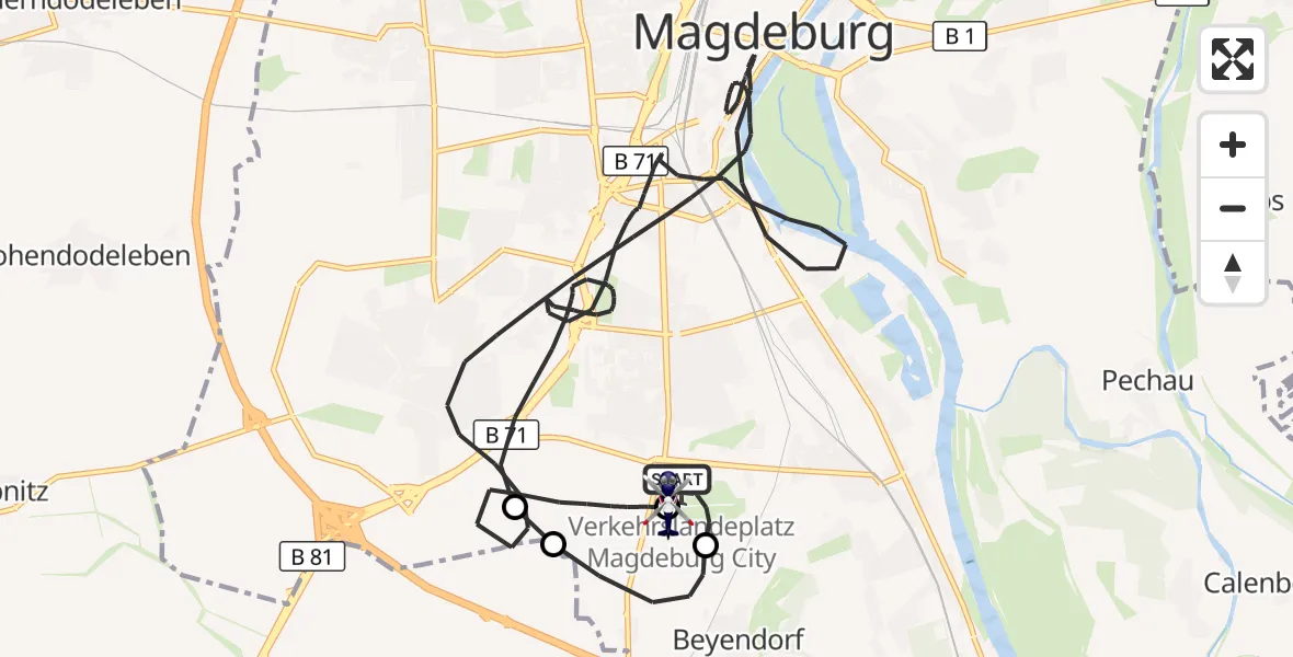 Flugroute Polizeihubschrauber Magdeburg City Flugplatz - Magdeburg City Flugplatz, 23 Oktober 2026, 17:33