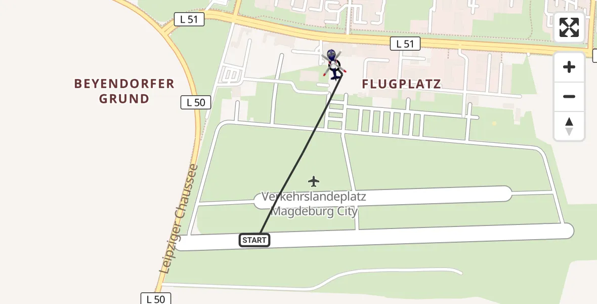 Flugroute Polizeihubschrauber Magdeburg City Flugplatz - Magdeburg, 23 Oktober 2026, 18:05