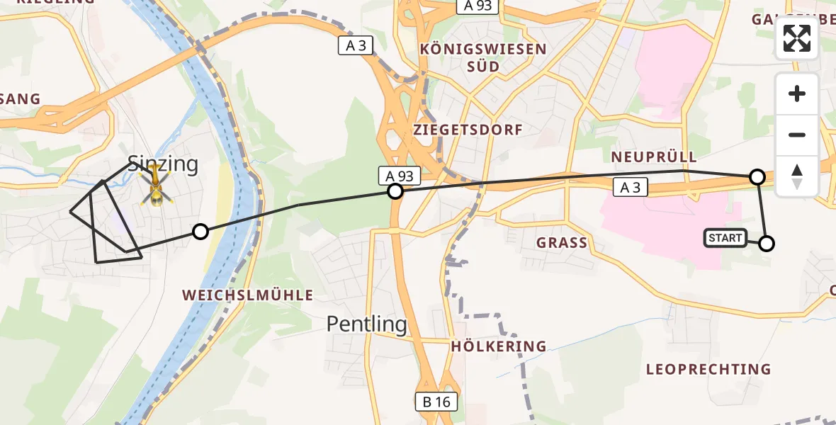 Flugroute Rettungshubschrauber DRF Air Rescue Station Regensburg / Regensburg University Hospital - Sinzing, 23 Oktober 2026, 18:11