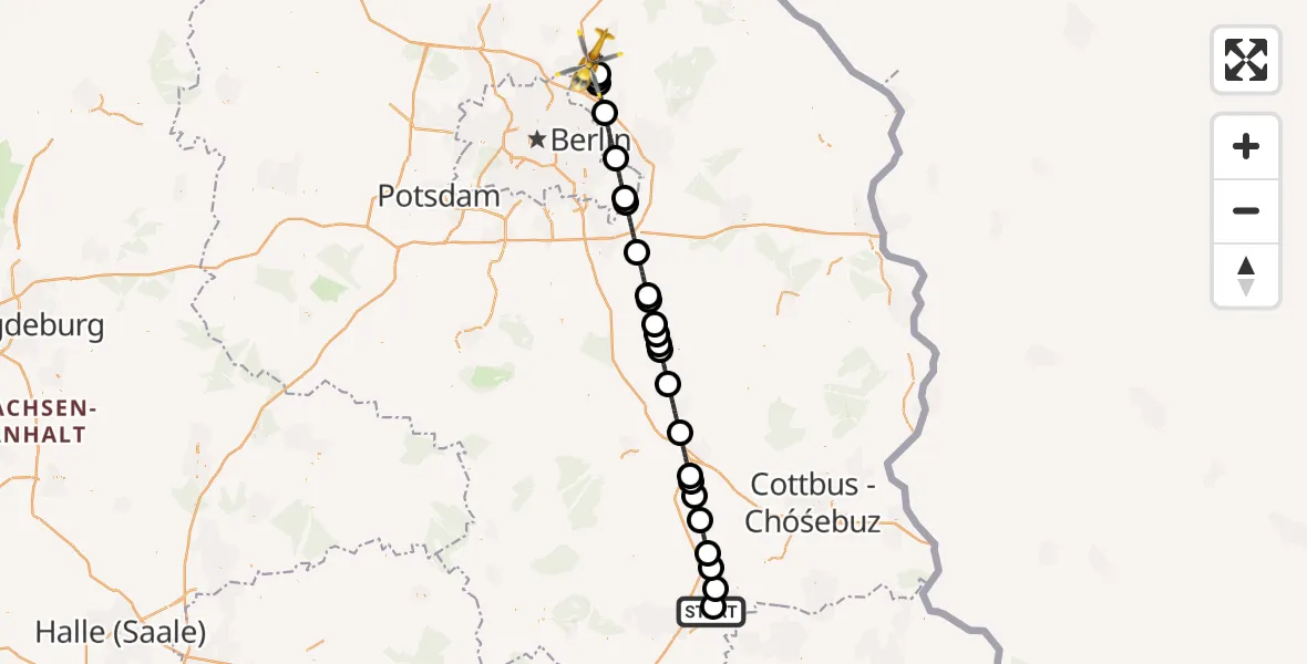 Flugroute Ambulanzhubschrauber ADAC Luftrettungsstation Senftenberg Hubschrauberlandeplatz - Bernau bei Berlin, 23 Oktober 2026, 18:18