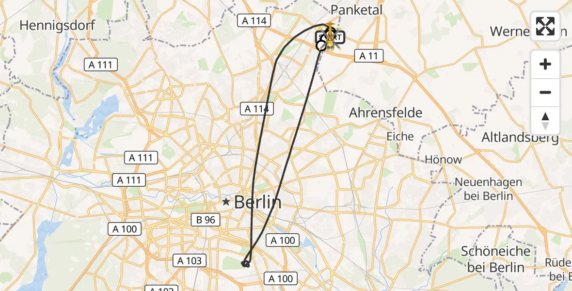 Flugroute Rettungshubschrauber Helios Clinic Berlin-Buch - Helios Clinic Berlin-Buch, 23 Oktober 2026, 18:20