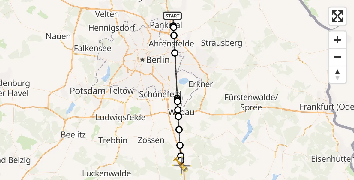 Flugroute Ambulanzhubschrauber Bernau bei Berlin - Teupitz, 23 Oktober 2026, 19:20
