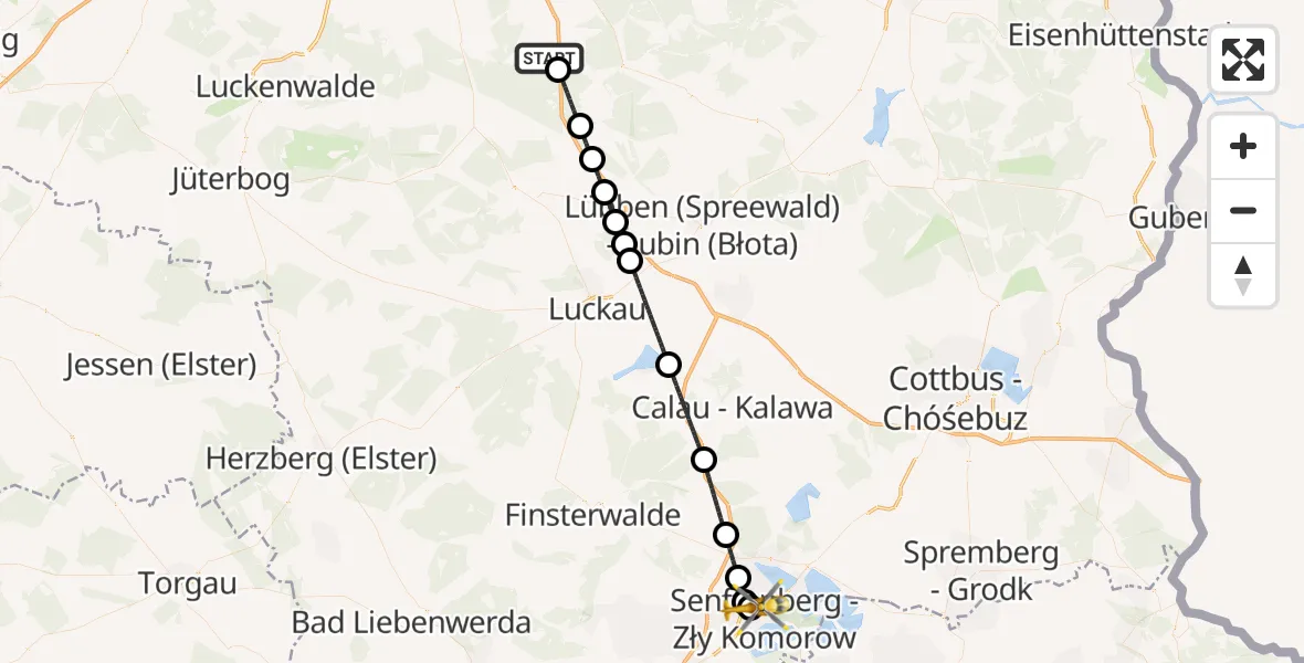 Flugroute Ambulanzhubschrauber Teupitz - ADAC Luftrettungsstation Senftenberg Hubschrauberlandeplatz, 23 Oktober 2026, 20:35