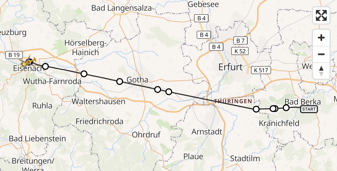 Flugroute Ambulanzhubschrauber Bad Berka - Sankt Georg Hospital Eisenach, 23 Oktober 2026, 21:55
