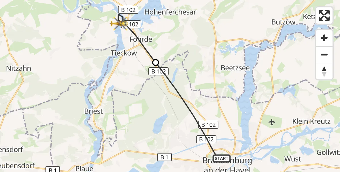 Flugroute Rettungshubschrauber Brandenburg an der Havel - Havelsee, 24 Oktober 2026, 06:32