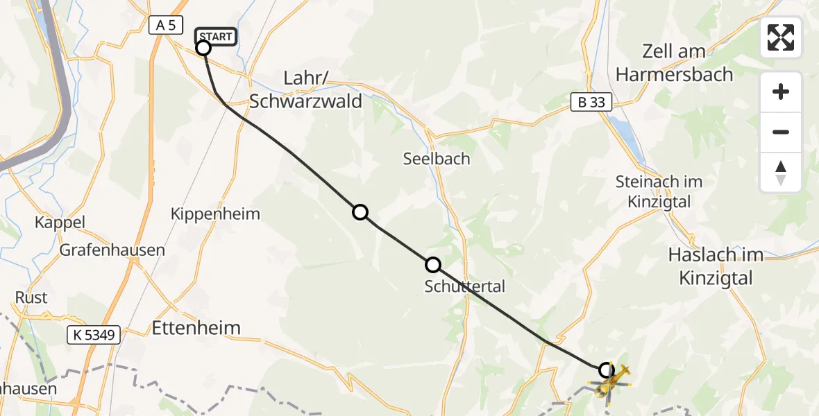 Flugroute Rettungshubschrauber Lahr Flughafen - Hofstetten, 24 Oktober 2026, 06:47