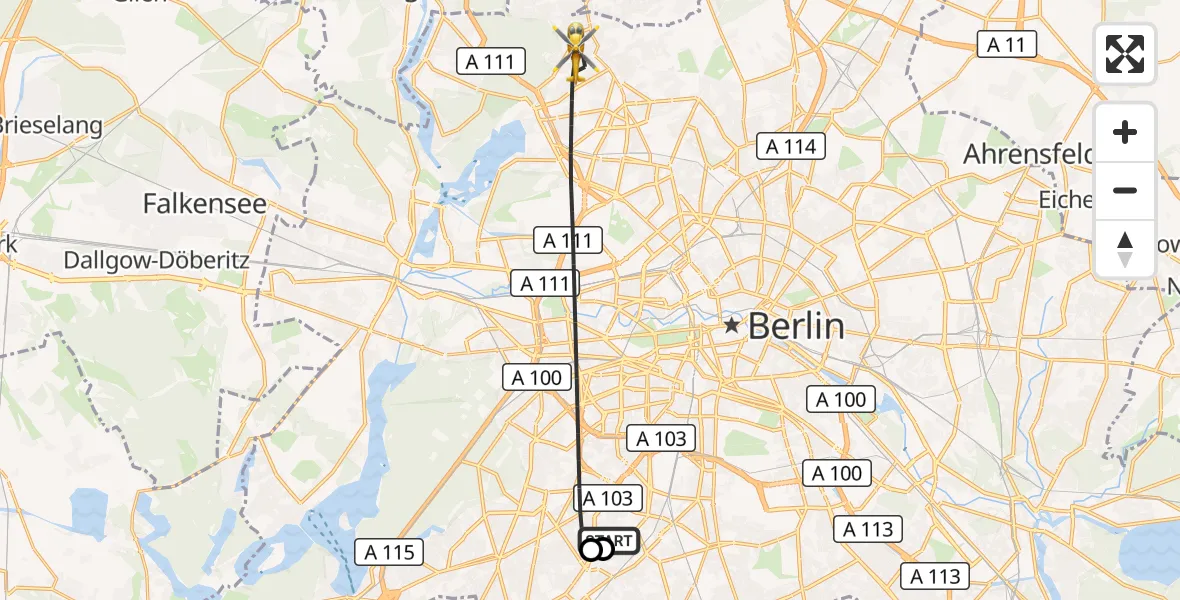 Flugroute Rettungshubschrauber Charité Clinic Benjamin Franklin Campus - Berlin, 24 Oktober 2026, 06:59