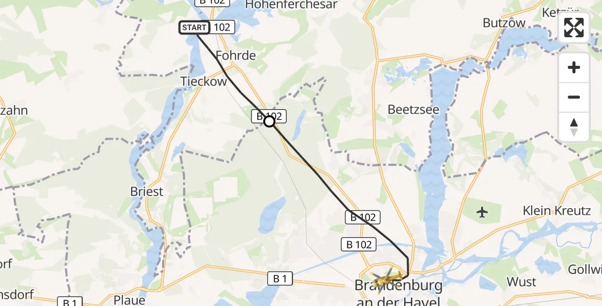 Flugroute Rettungshubschrauber Havelsee - Brandenburg an der Havel, 24 Oktober 2026, 07:07