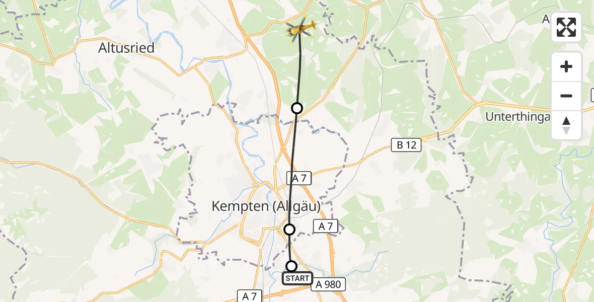 Flugroute Rettungshubschrauber Kempten-Durach Flugplatz - Haldenwang, 24 Oktober 2026, 07:08