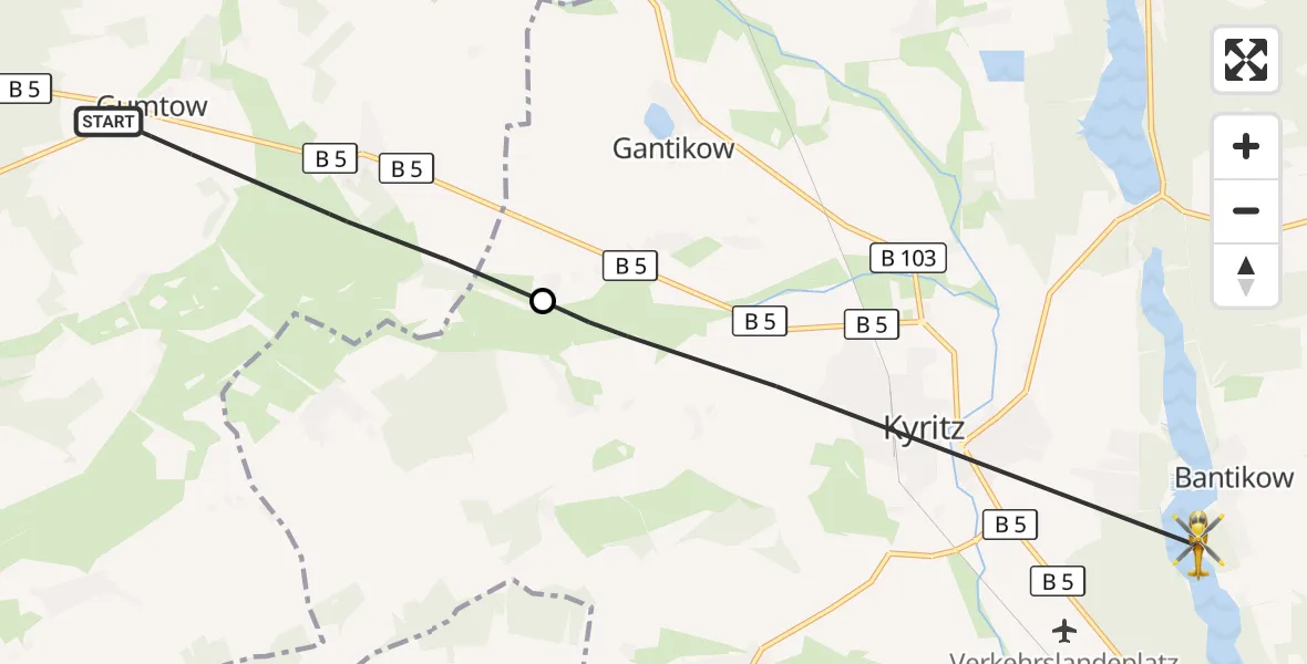 Flugroute Rettungshubschrauber Gumtow - Kyritz, 24 Oktober 2026, 07:09