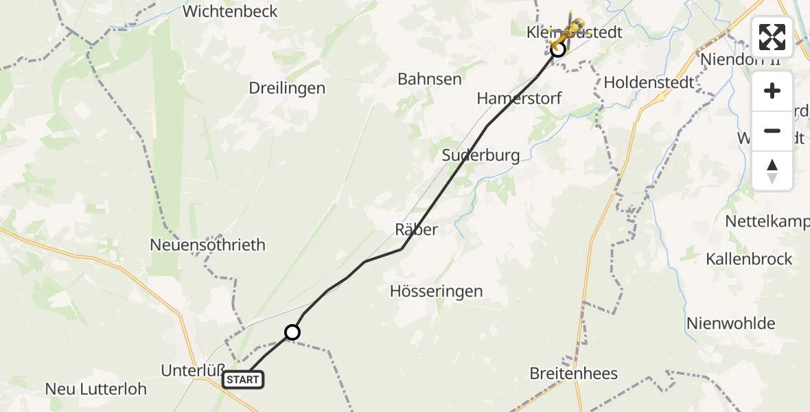 Flugroute Rettungshubschrauber Südheide - Uelzen, 24 Oktober 2026, 07:23