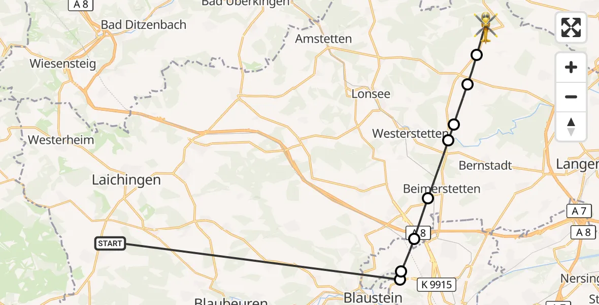 Flugroute Rettungshubschrauber Heroldstatt - Altheim (Alb), 24 Oktober 2026, 07:26