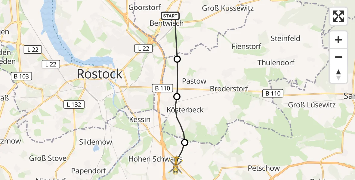 Flugroute Ambulanzhubschrauber Bentwisch - Dummerstorf, 24 Oktober 2026, 07:30