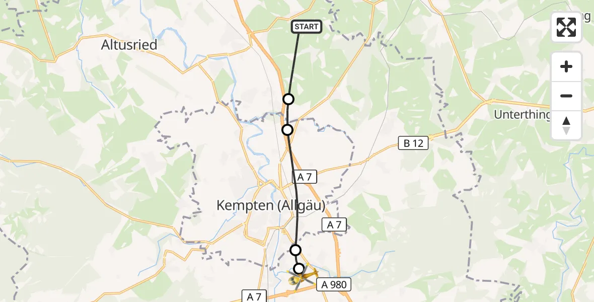 Flugroute Rettungshubschrauber Haldenwang - Kempten-Durach Flugplatz, 24 Oktober 2026, 07:43