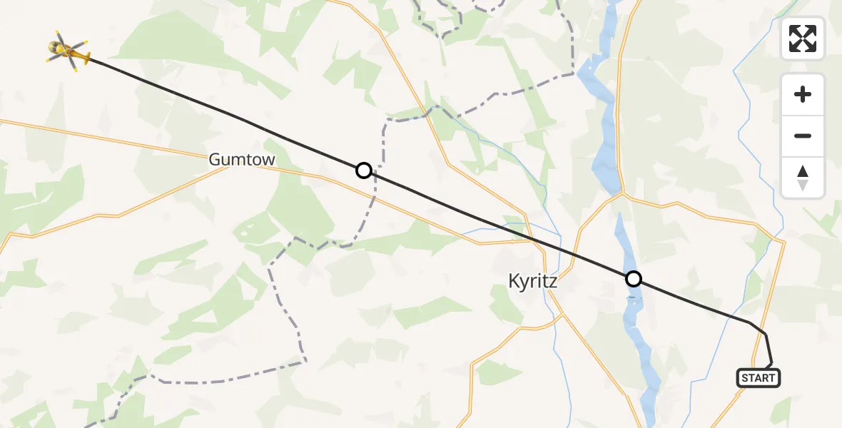 Flugroute Rettungshubschrauber Wusterhausen/Dosse - Gumtow, 24 Oktober 2026, 07:46