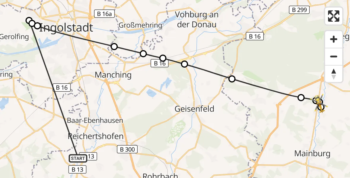 Flugroute Rettungshubschrauber Reichertshofen - Mainburg, 24 Oktober 2026, 07:51