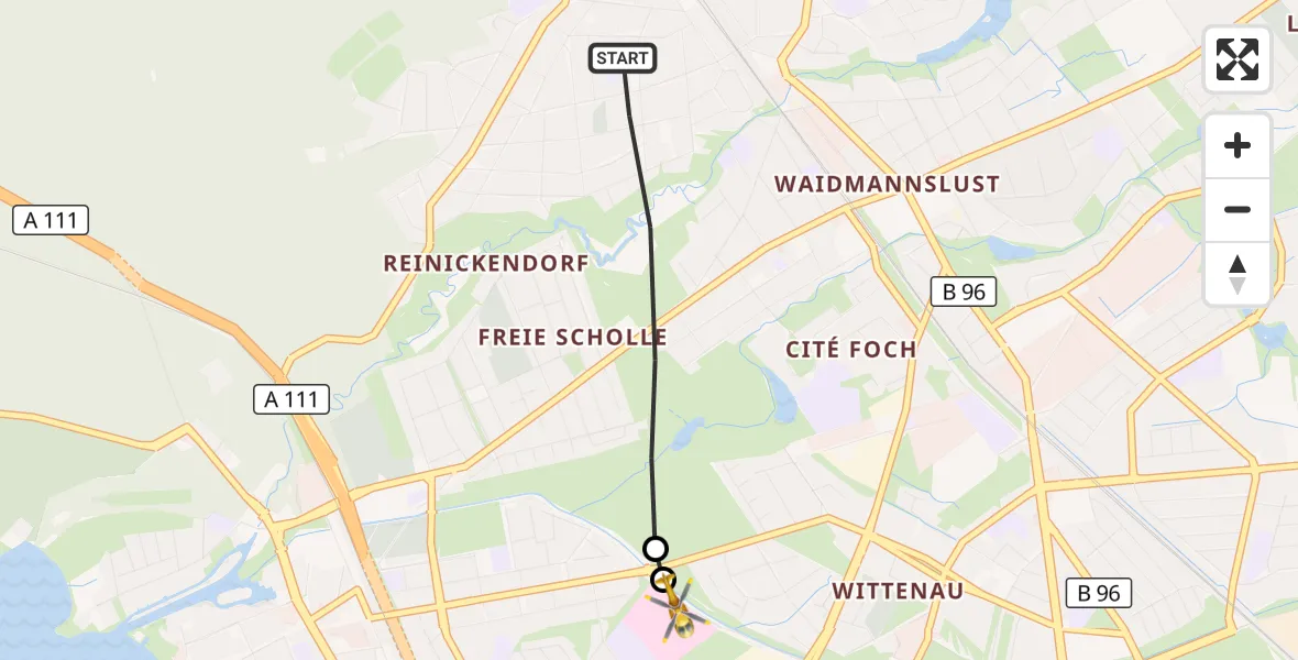 Flugroute Rettungshubschrauber Berlin - Vivantes Humboldt Clinic, 24 Oktober 2026, 07:53