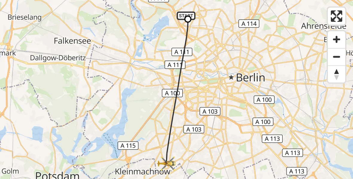 Flugroute Rettungshubschrauber Vivantes Humboldt Clinic - Berlin, 24 Oktober 2026, 08:26