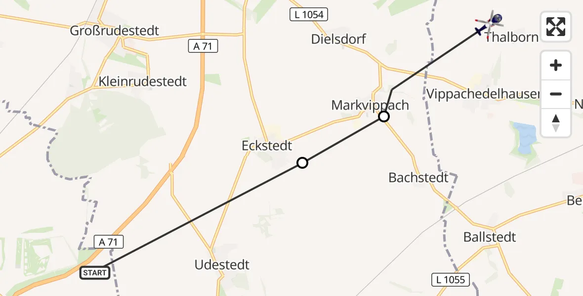 Flugroute Polizeihubschrauber Erfurt - Am Ettersberg, 24 Oktober 2026, 08:30