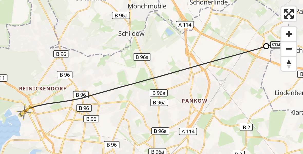 Flugroute Rettungshubschrauber Helios Clinic Berlin-Buch - Berlin, 24 Oktober 2026, 08:36