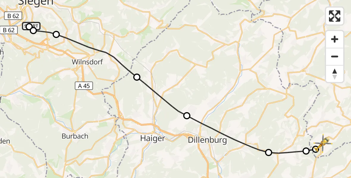 Flugroute Rettungshubschrauber Evangelisches Jung-Stilling Hospital - Bad Endbach, 24 Oktober 2026, 08:48