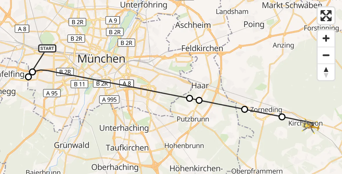 Flugroute Rettungshubschrauber München - Kirchseeon, 24 Oktober 2026, 08:48