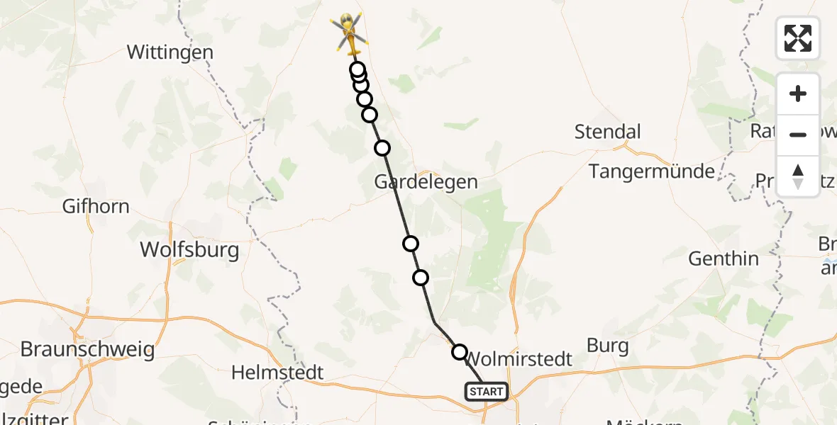 Flugroute Rettungshubschrauber Niedere Börde - Apenburg-Winterfeld, 24 Oktober 2026, 09:57