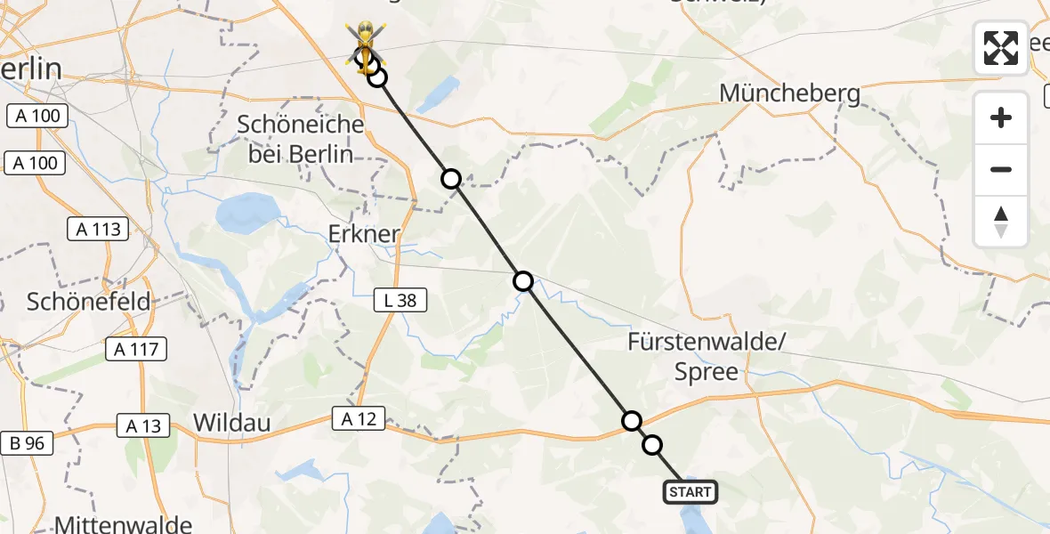 Flugroute Rettungshubschrauber Bad Saarow - Fredersdorf-Vogelsdorf, 24 Oktober 2026, 10:17
