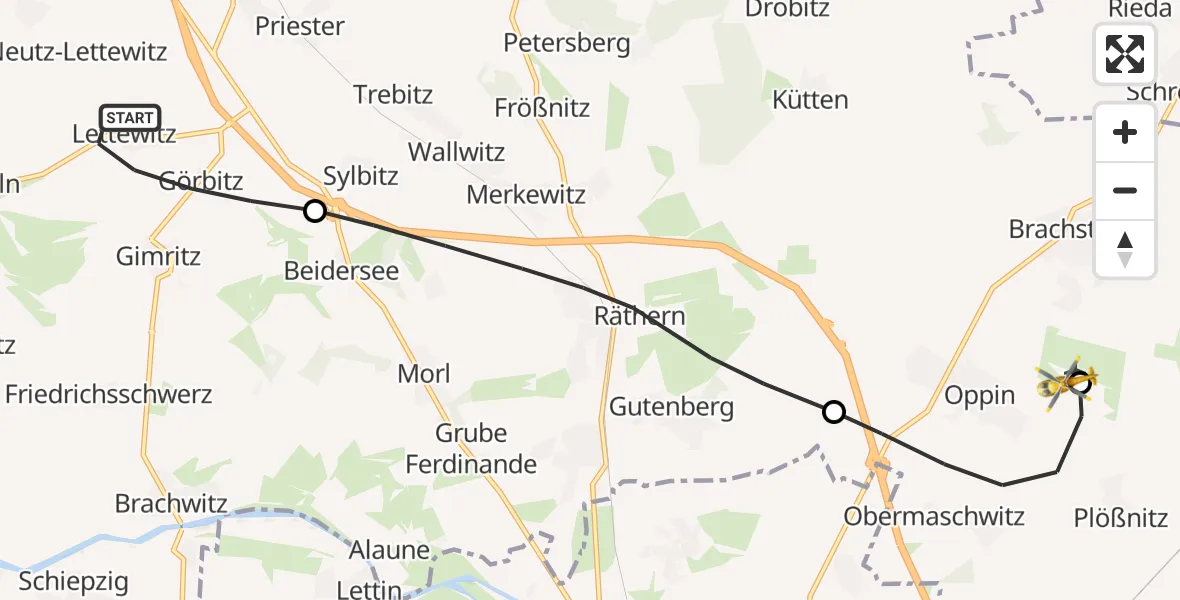 Flugroute Rettungshubschrauber Wettin-Löbejün - Halle-Oppin Flugplatz, 24 Oktober 2026, 10:18