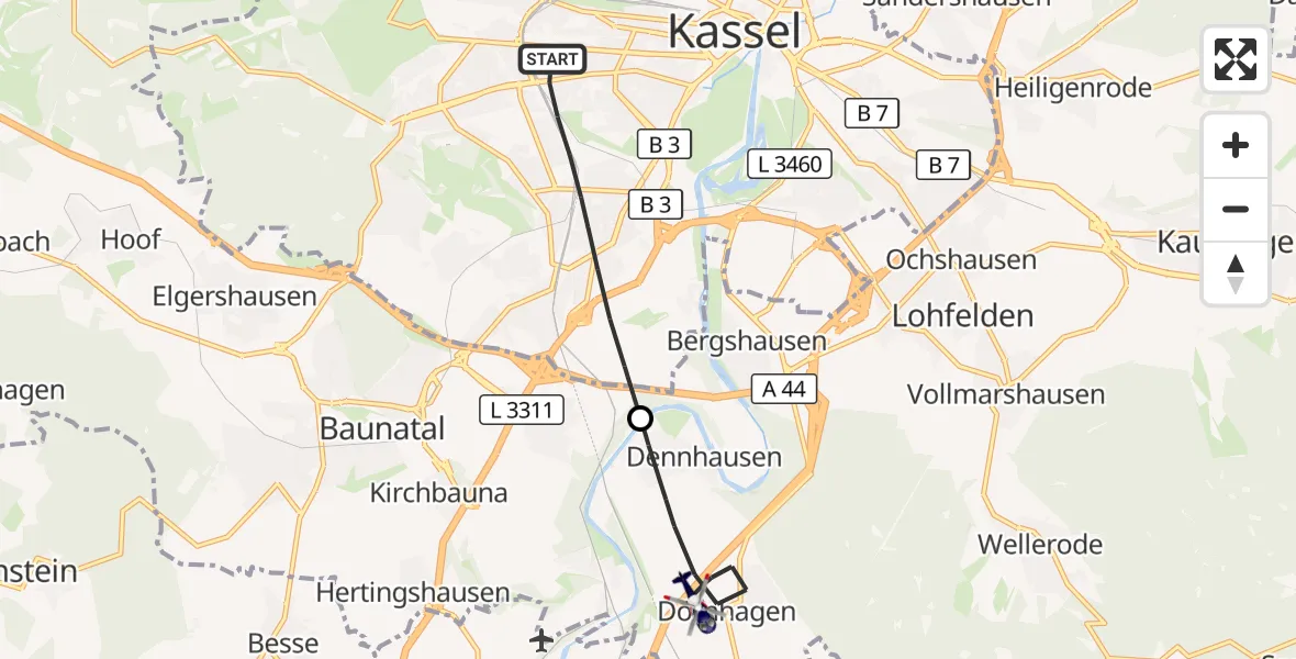 Flugroute Polizeihubschrauber Kassel - Fuldabrück, 24 Oktober 2026, 10:18