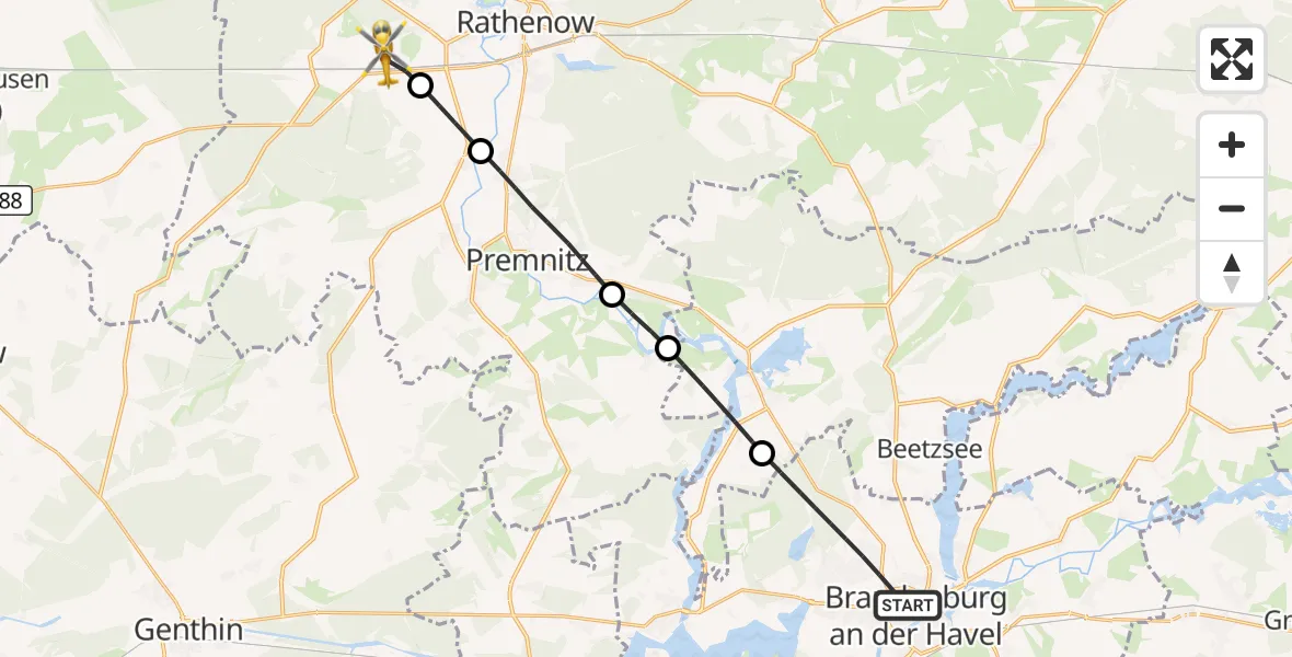 Flugroute Rettungshubschrauber Brandenburg an der Havel - Milower Land, 24 Oktober 2026, 10:32