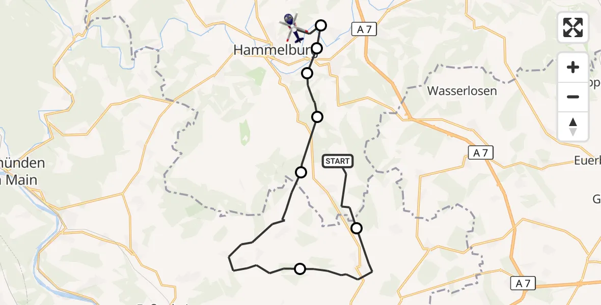 Flugroute Polizeihubschrauber Hammelburg - Hammelburg, 24 Oktober 2026, 10:33
