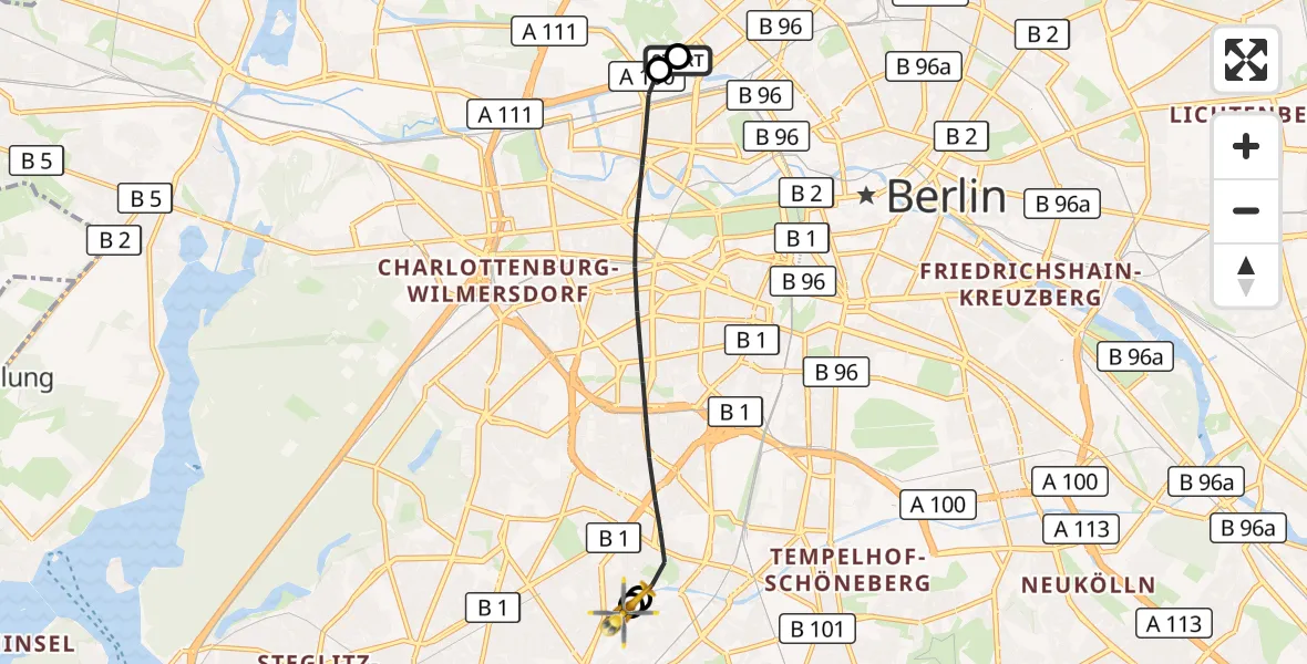 Flugroute Rettungshubschrauber Charité Clinic Virchow Campus - Charité Clinic Benjamin Franklin Campus, 24 Oktober 2026, 10:39
