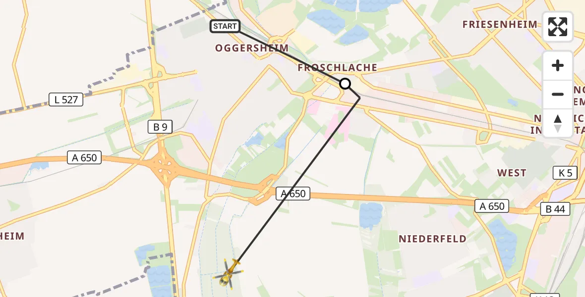 Flugroute Rettungshubschrauber Ludwigshafen am Rhein - Ludwigshafen am Rhein, 24 Oktober 2026, 10:44