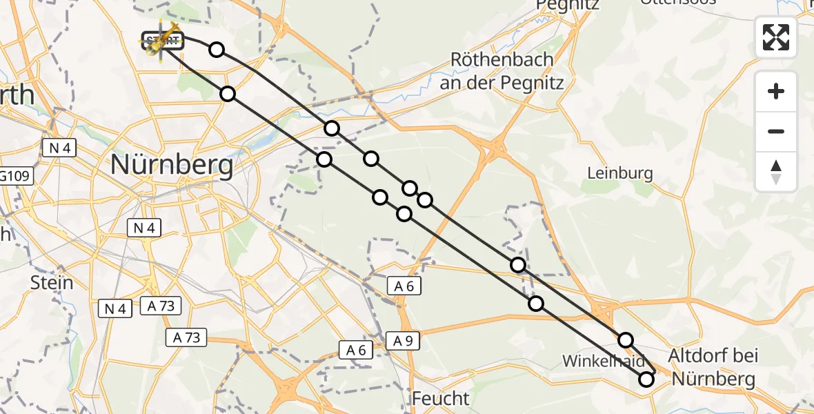Flugroute Ambulanzhubschrauber Flughafen Nuremberg - Flughafen Nuremberg, 24 Oktober 2026, 10:44