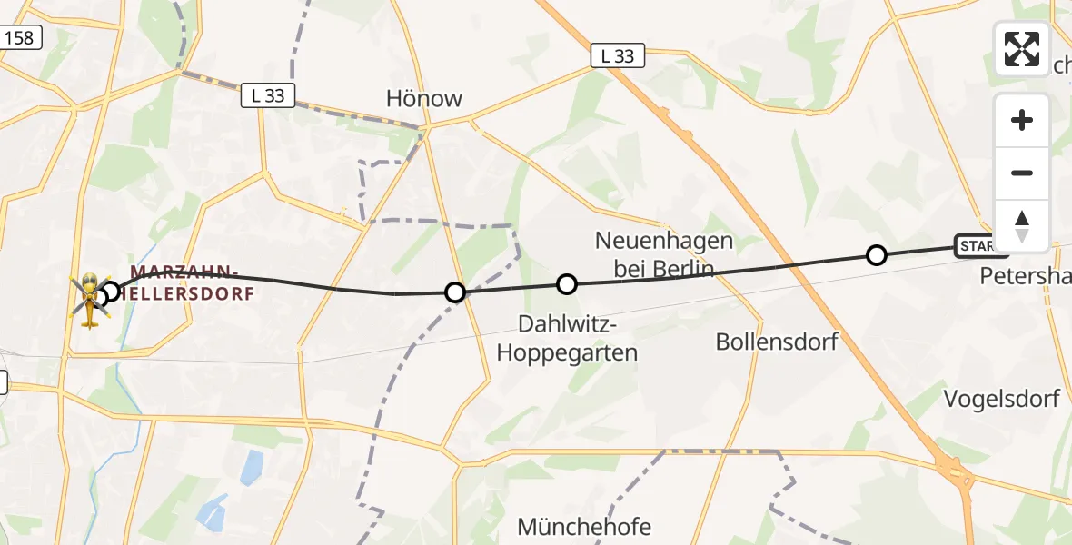 Flugroute Rettungshubschrauber Fredersdorf-Vogelsdorf - Berlin Emergency Hospital, 24 Oktober 2026, 10:46