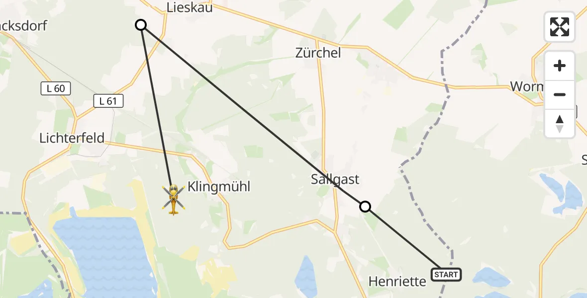 Flugroute Rettungshubschrauber Schipkau - Lichterfeld-Schacksdorf, 24 Oktober 2026, 10:46