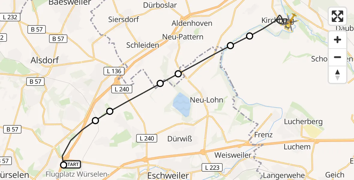 Flugroute Rettungshubschrauber Aachen-Merzbrück Flughafen - Jülich, 24 Oktober 2026, 10:49