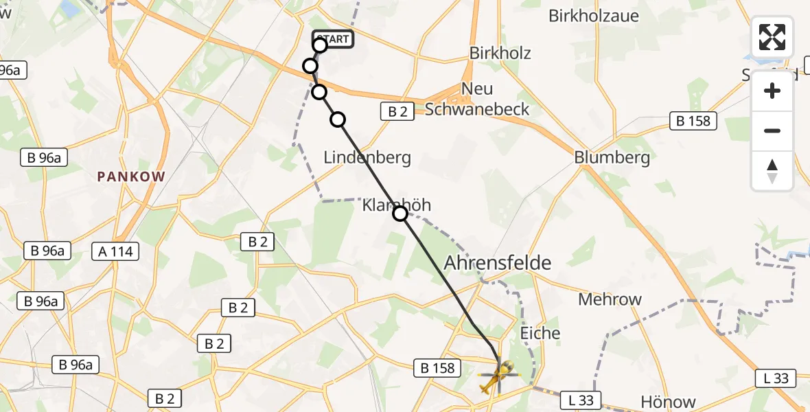 Flugroute Rettungshubschrauber Helios Clinic Berlin-Buch - Berlin, 24 Oktober 2026, 11:00