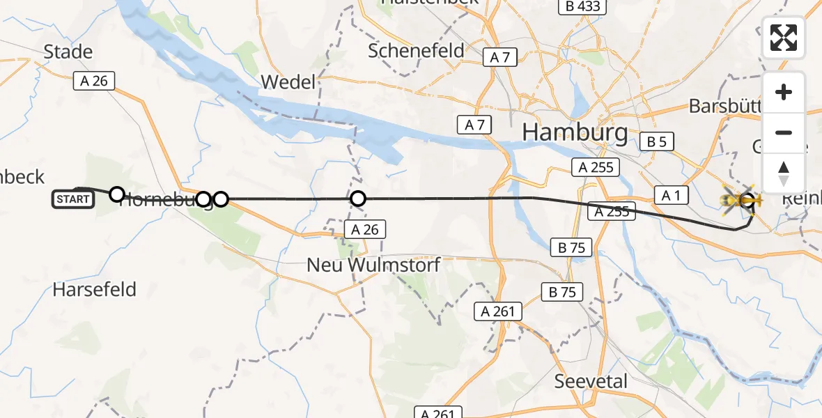 Flugroute Rettungshubschrauber Deinste - Christoph Hansa ADAC Hubschrauberlandeplatz, 24 Oktober 2026, 11:09