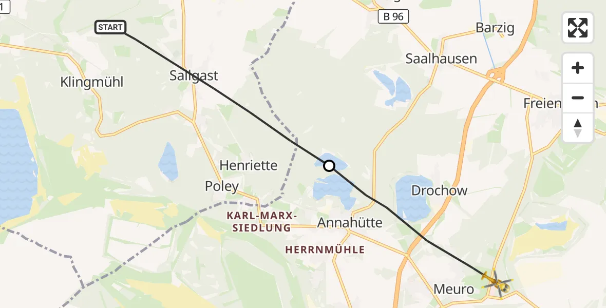 Flugroute Rettungshubschrauber Sallgast - Schipkau, 24 Oktober 2026, 11:09